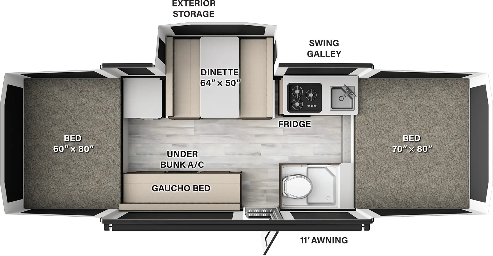 The Flagstaff Tent 231MT features include: one slide out and toilet.